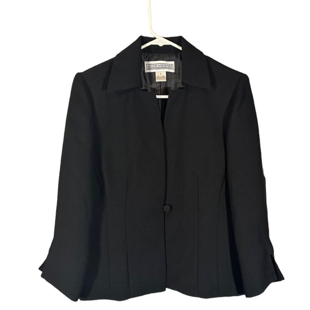 Jessica Howard Black One Button Collared Formal Blazer Jacket Women Sz 8